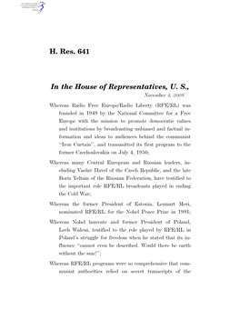 H. Res. 641 in the House of Representatives, U