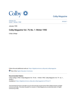 Colby Magazine Vol. 79, No. 1: Winter 1990