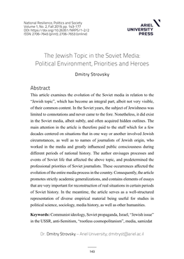 The Jewish Topic in the Soviet Media: Political Environment, Priorities and Heroes