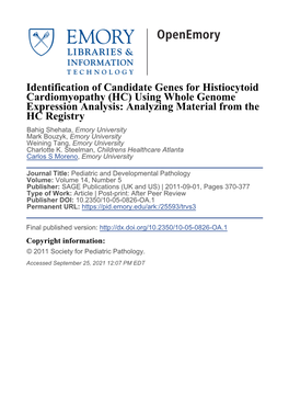 Identification of Candidate Genes for Histiocytoid