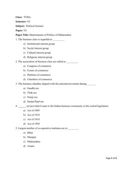 Determinants of Politics of Maharashtra Paper VI