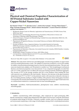 Physical and Chemical Properties Characterization of 3D-Printed Substrates Loaded with Copper-Nickel Nanowires