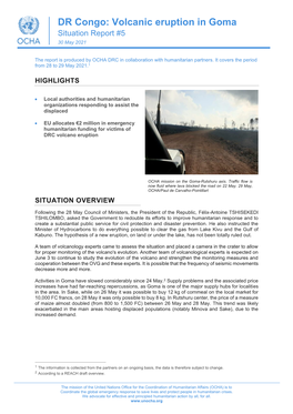 DR Congo: Volcanic Eruption in Goma Situation Report #5 30 May 2021