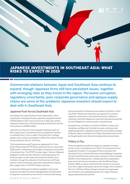 Japanese Investments in Southeast Asia: What Risks to Expect in 2019