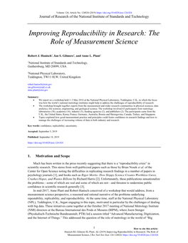 Improving Reproducibility in Research: the Role of Measurement Science