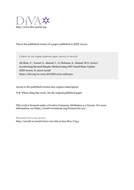 Accelerating Revised Simplex Method Using GPU-Based Basis Update IEEE Access, 8: 52121-52138