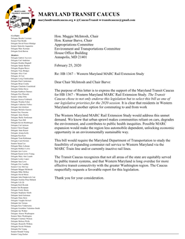 MARYLAND TRANSIT CAUCUS Marylandtransitcaucus.Org ● @Caucustransit ● Transitcaucus@Gmail.Com