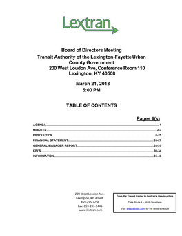 Board of Directors Meeting Transit Authority of the Lexington-Fayette Urban County Government Lextran