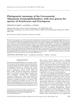 Phylogenetic Taxonomy of the Cercosaurini (Squamata: Gymnophthalmidae), with New Genera for Species of Neusticurus and Proctoporus