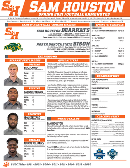 Spring 2021 Football Game Notes