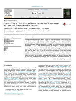 Susceptibility of Clostridium Perfringens to Antimicrobials Produced by Lactic Acid Bacteria: Reuterin and Nisin