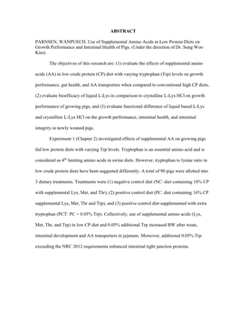 ABSTRACT PARNSEN, WANPUECH. Use of Supplemental Amino Acids