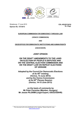 Joint Opinion on the Draft Amendments to The