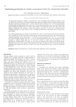 Optimizing Germination in Atriplex Nummularia (Lind.) for Commercial Cultivation