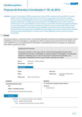 Proposta De Emenda À Constituição N° 49, De 2016