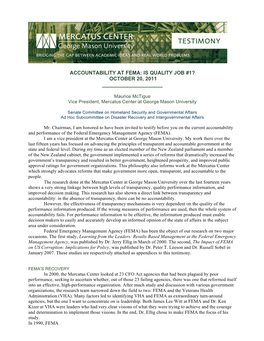 Accountability at Fema: Is Quality Job #1? October 20, 2011 ______