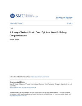 A Survey of Federal District Court Opinions: West Publishing Company Reports