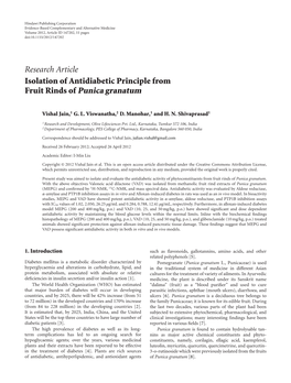 Isolation of Antidiabetic Principle from Fruit Rinds of Punica Granatum