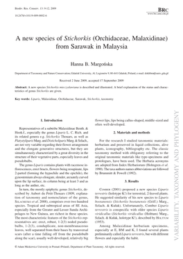A New Species of Stichorkis (Orchidaceae, Malaxidinae) from Sarawak in Malaysia