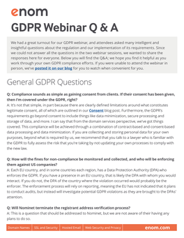 GDPR Webinar Q & A