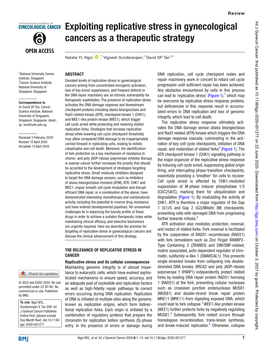 Exploiting Replicative Stress in Gynecological Cancers As a Therapeutic Strategy