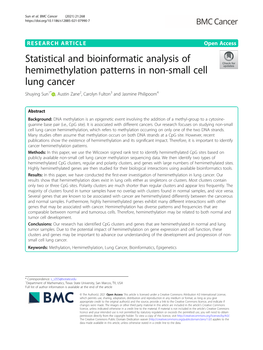 Statistical and Bioinformatic Analysis of Hemimethylation Patterns in Non-Small Cell Lung Cancer Shuying Sun1* , Austin Zane2, Carolyn Fulton3 and Jasmine Philipoom4