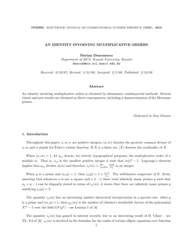 AN IDENTITY INVOLVING MULTIPLICATIVE ORDERS Marian