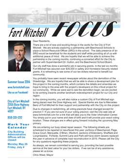 Fort Mitchell FOCUS Dear Residents, There Are a Lot of New and Exciting Things in the Works for the City of Fort Mitchell