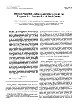 Human Placental Lactogen Administration in the Pregnant Rat: Acceleration of Fetal Growth