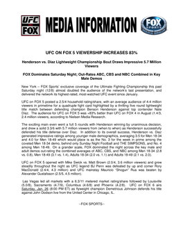Ufc on Fox 5 Viewership Increases 83%