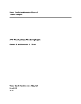 2009 Whychus Creek Monitoring Report