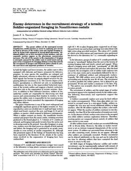 Soldier-Organized Foraging in Nasutitermes Costalis (Communication/Ant Predation/Chemical Ecology/Defensive Behavior/Caste Evolution) JAMES F