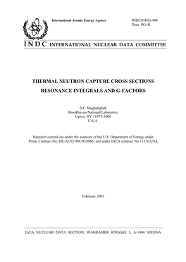 Thermal Neutron Capture Cross Sections Resonance Integrals and G-Factors