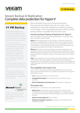 Complete Data Protection for Hyper-V Microsoft Hyper-V Has Come a Long Way