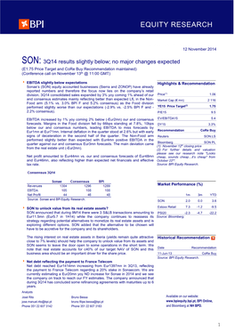 SON: 3Q14 Results Slightly Below