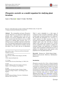 Phragmites Australis As a Model Organism for Studying Plant Invasions