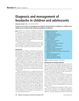 Diagnosis and Management of Headache in Children And