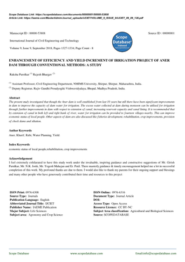 Enhancement of Efficiency and Yield Increment of Irrigation Project of Aner Dam Through Conventional Methods: a Study