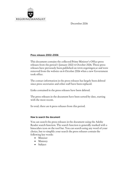 Press Releases 2002-2006 from the Prime Minister's Office