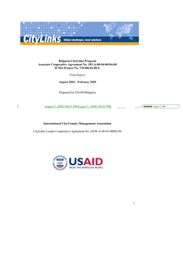 1 Bulgaria Citylinks Program Associate Cooperative Agreement