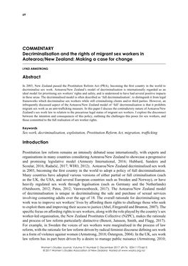 Decriminalisation and the Rights of Migrant Sex Workers in Aotearoa/New Zealand: Making a Case for Change