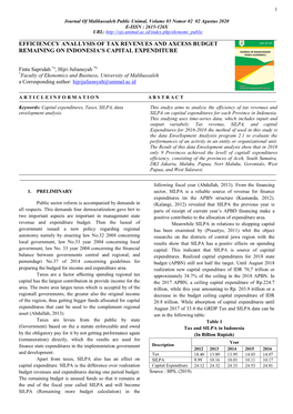 Efficienccy Anallysis of Tax Revenues and Axcess Budget Remaining on Indonesia’S Capital Expenditure