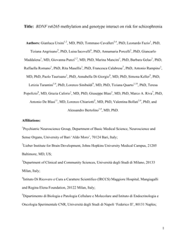 Title: BDNF Rs6265 Methylation and Genotype Interact on Risk for Schizophrenia