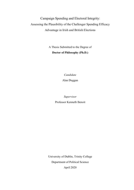 Campaign Spending and Electoral Integrity: Assessing the Plausibility of the Challenger Spending Efficacy Advantage in Irish and British Elections