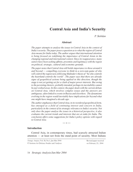 Central Asia and India's Security