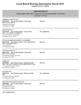 Local Board Hearing Information March 2019 Updated 3/26/19 6:10PM