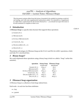 3 Fibonacci Heap Organization a Fibonacci Heap Is a Collection of Min-Heap Ordered Trees