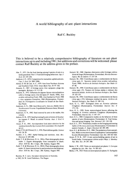 A World Bibliography of Ant-Plant Interactions