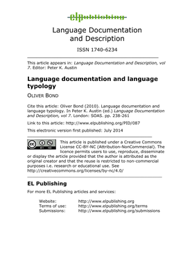 Language Documentation and Description