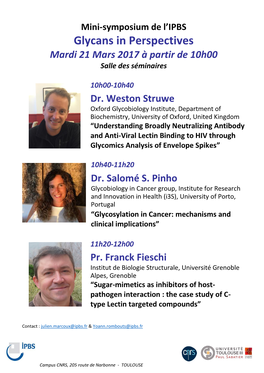 Glycans in Perspectives Mardi 21 Mars 2017 À Partir De 10H00 Salle Des Séminaires